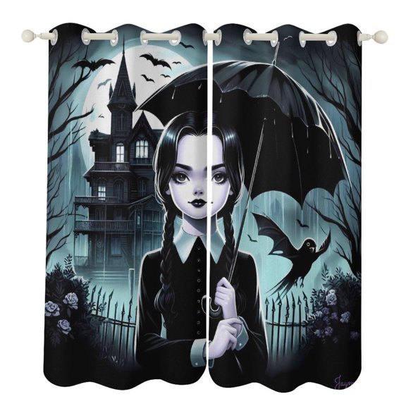 Wednes-day Curtains - Perforated Blackout Thermal Insulated Drapes for Adults And Teen for Kids Room, Bedroom, Living Room - 2 Panels 52"x72"