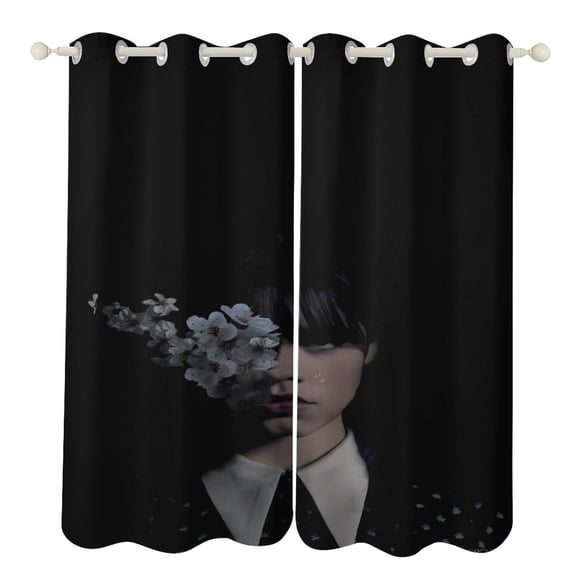Wednes-day Curtains - Perforated Blackout Thermal Insulated Drapes for Adults And Teen for Kids Room, Bedroom, Living Room - 2 Panels 52"x72"