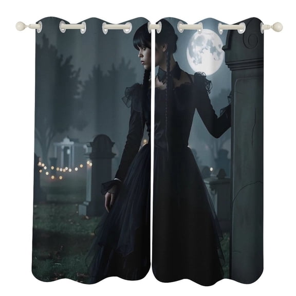 Wednes-day Curtains - Perforated Blackout Thermal Insulated Drapes for Adults And Teen for Kids Room, Bedroom, Living Room - 2 Panels 52"x72"