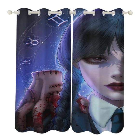 Wednes-day Curtains - Perforated Blackout Thermal Insulated Drapes for Adults And Teen for Kids Room, Bedroom, Living Room - 2 Panels 52"x72"