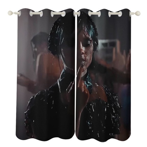 Wednes-day Curtains - Perforated Blackout Thermal Insulated Drapes for Adults And Teen for Kids Room, Bedroom, Living Room - 2 Panels 52"x84"