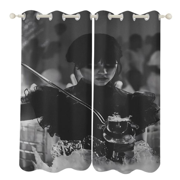 Wednes-day Curtains - Perforated Blackout Thermal Insulated Drapes for Adults And Teen for Kids Room, Bedroom, Living Room - 2 Panels 52"x84"