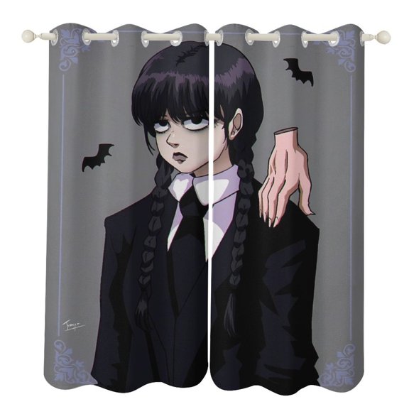 Wednes-day Curtains - Perforated Blackout Thermal Insulated Drapes for Adults And Teen for Kids Room, Bedroom, Living Room - 2 Panels 52"x84"