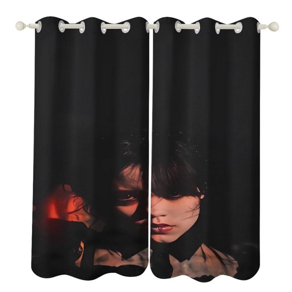 Wednes-day Curtains - Perforated Blackout Thermal Insulated Drapes for Adults And Teen for Kids Room, Bedroom, Living Room - 2 Panels 52"x84"