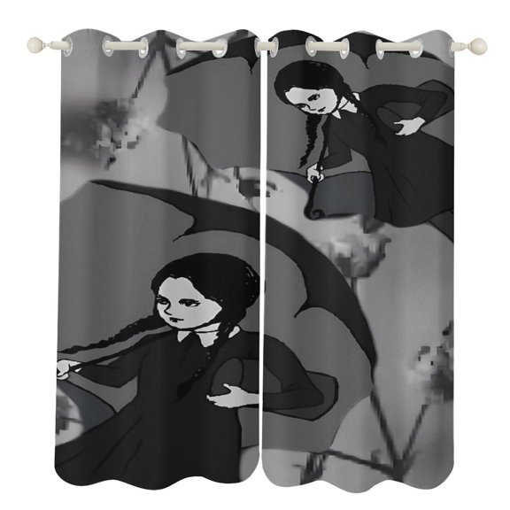 Wednes-day Curtains - Perforated Blackout Thermal Insulated Drapes for Adults And Teen for Kids Room, Bedroom, Living Room - 2 Panels 52"x84"