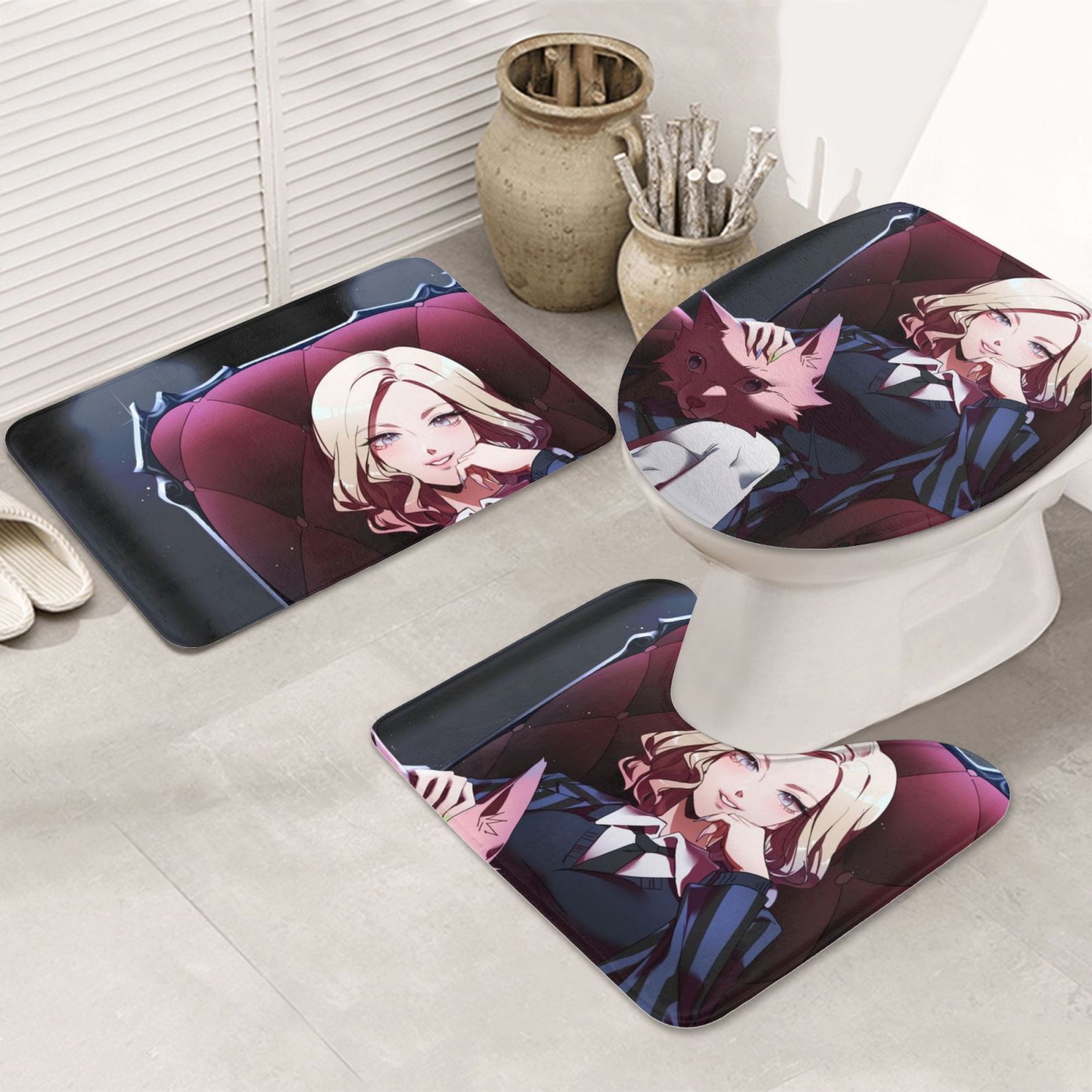 Wednesday 3 Piece Bathroom Rug Set Includes Bathroom Rug, Contoured Mat ...