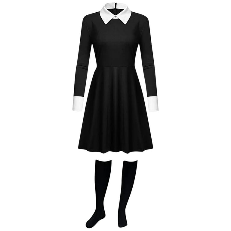 Wednesday Addams Black Long Sleeve Dress Ćostume for Halloween - Main Image