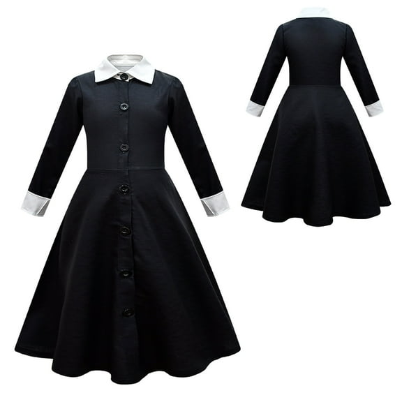 Black Cosplay Dress for 4-10 Year Girls Long Sleeve Shirt Dress