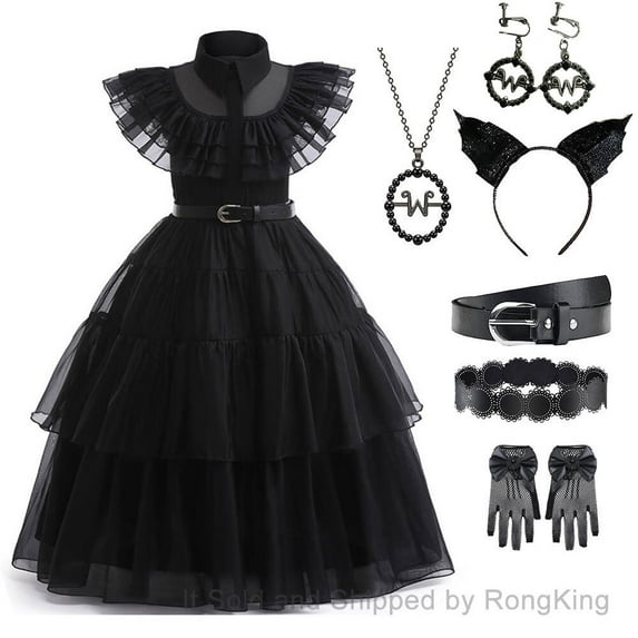 Wednesday Addams Costume Dress for Girls Dress Up with Accessories, 4-12Y