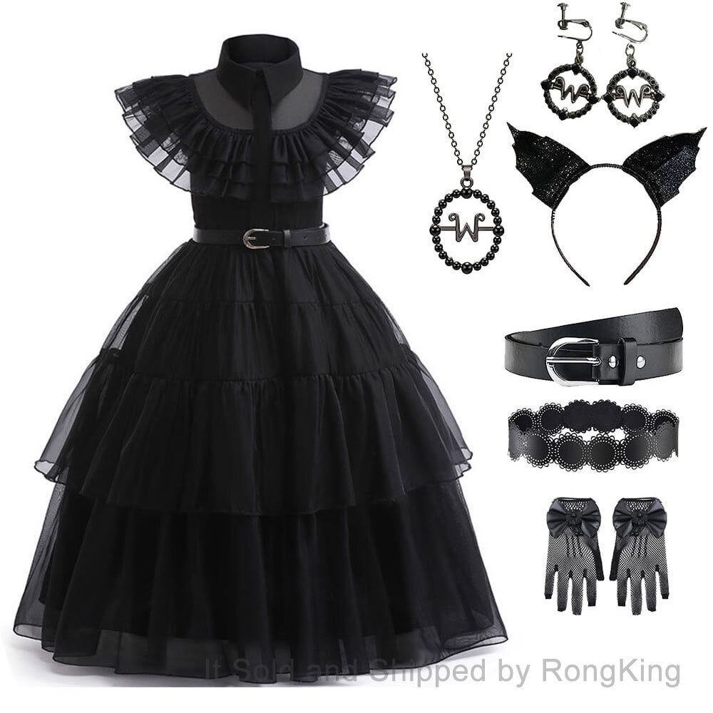 Wednesday Addams Costume Dress for Girls Halloween Dress Up with ...