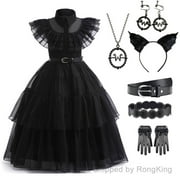 Wednesday Addams Costume Dress for Girls Halloween Dress Up with Accessories, 4-12Y