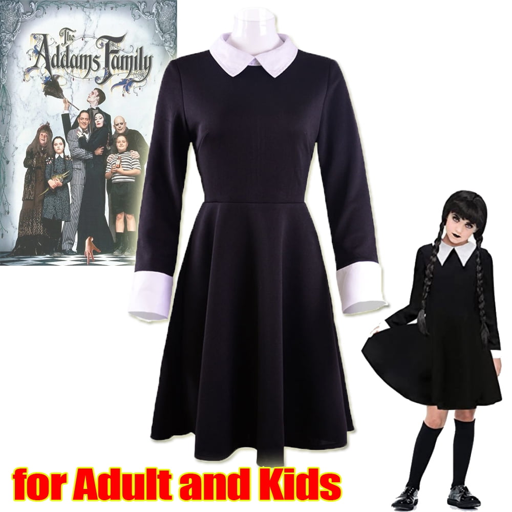 Wednesday Addams Black Dress for Kid Long Sleeves White -  Denmark