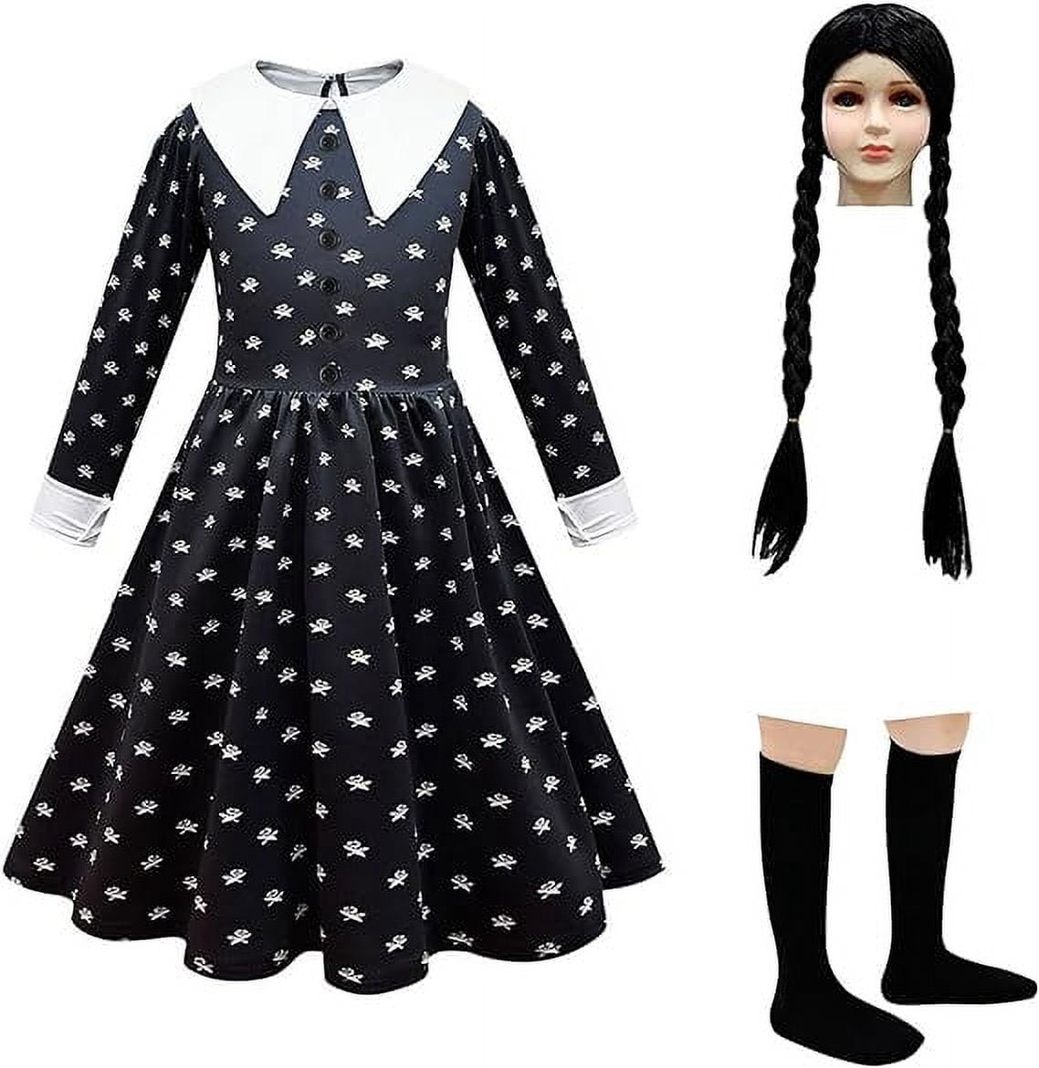 Kids Wednesday Addams Costume Dress with Wig for Girls Halloween, Long Sleeve - Walmart.com Kids Wednesday Addams Costume Dress with Wig for Girls Halloween, Long Sleeve - Walmart.com