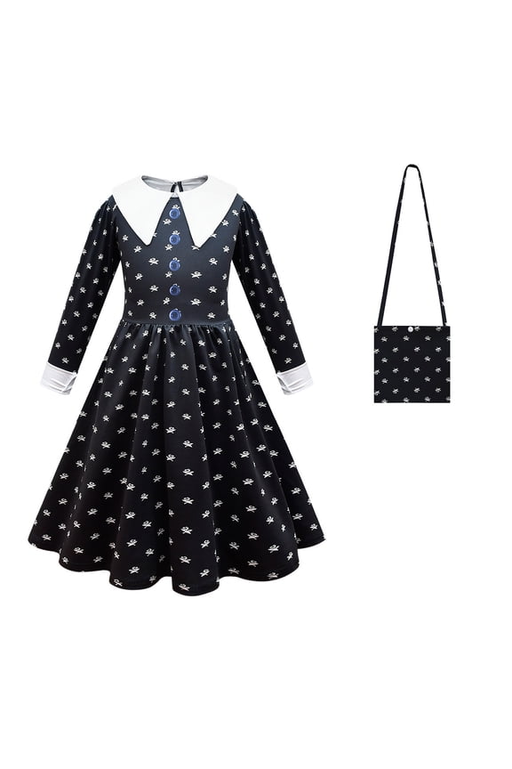 Wednesday Addams Costume for Girls Halloween Costumes Long Sleeve Dress