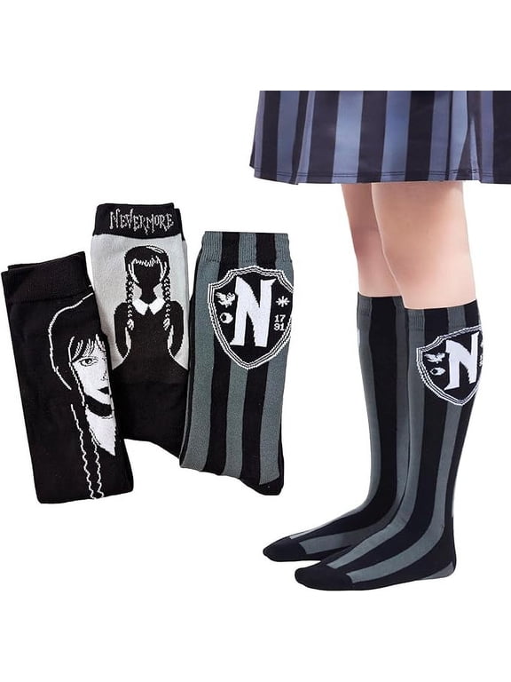 Wednesday Addams Crew Socks Kawaii Gift Set with Coffin-Shaped Gift Box for Unisex - 3 Pairs