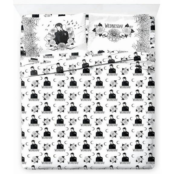 Wednesday Addams Dark Angel 4 Piece Full Size Sheet Set