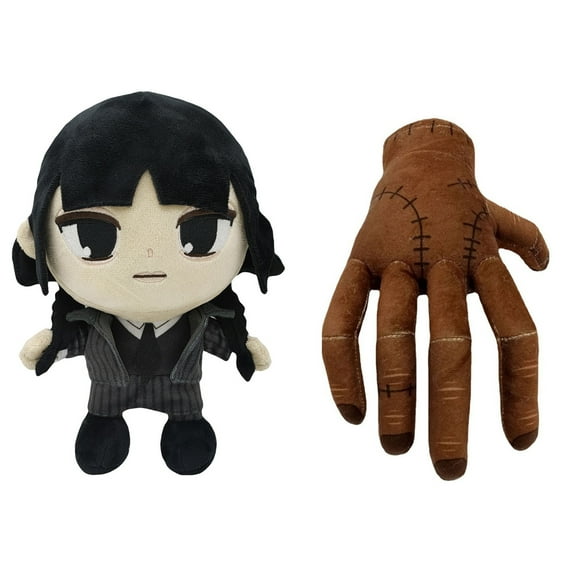 Wednesday Addams Doll Plush, Wednesday Addams Merchandise, Wednesday Addams Family Doll Figure Toy (Wednesday and hand)