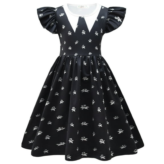 Wednesday Addams Dress for Girls Kids Short Sleeve Casual Outfit