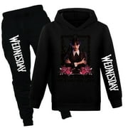 Wednesday Addams Family Tracksuit Outfit Hoodie and Sweatpants Suit 2 Piece Sweatshirt Set for Girls 4-13 Years