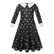 Black Girls Dress Halloween Long Sleeve Cosplay Party Dress