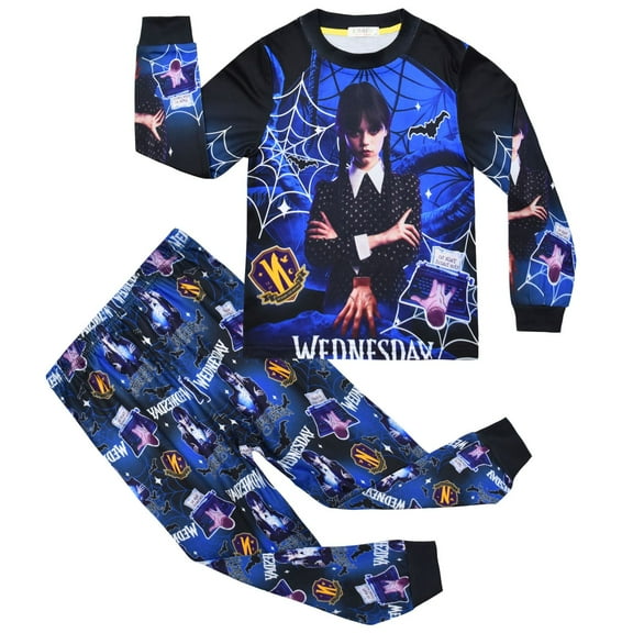Wednesday-Addams Girls Princess Pyjamas Sets Long Sleeve Pjs Set 2PCs Nightwear Kids Sleepwear for 4-11Years