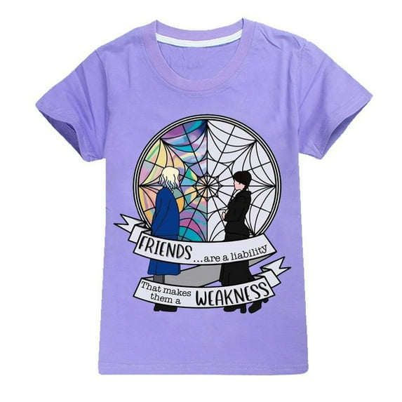 Wednesday Addams Girls T-Shirt Summer Kids Movie Characters Print Tops for 4-13 Years Birthday Gifts