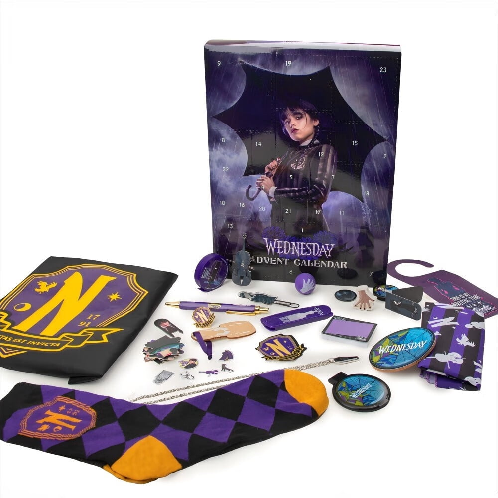 Wednesday Addams Holiday Advent Calendar 2024, 24 Pcs Random Accessories, Christmas Countdown Surprise Box