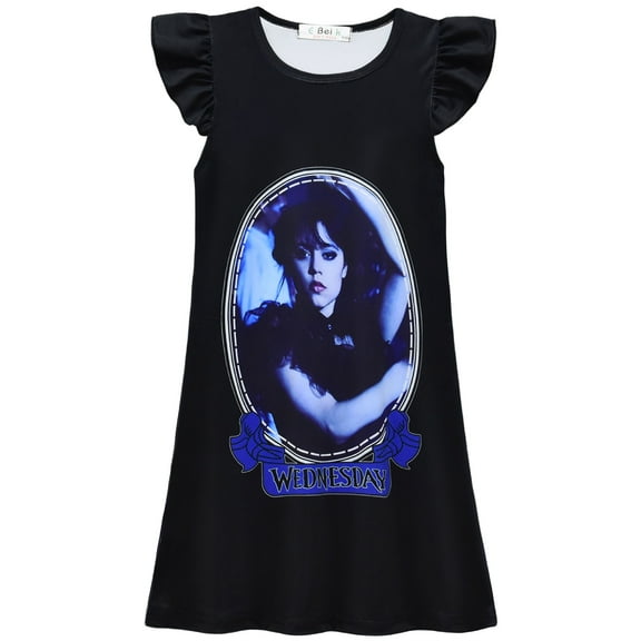 Wednesday Addams Little Girls Nightgowns Cartoon Casual Dress Girls Pajamas Summer Sleepwear Gifts 4-9 Years