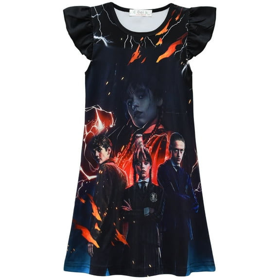 Wednesday Addams Little Girls Nightgowns Cartoon Casual Dress Girls Pajamas Summer Sleepwear Gifts 4-9 Years