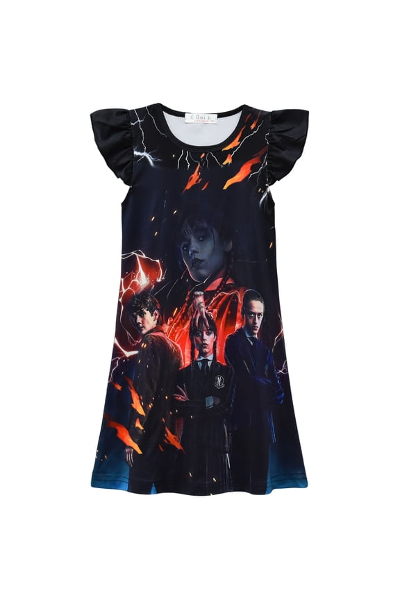 Wednesday Addams Little Girls Nightgowns Cartoon Casual Dress Girls Pajamas Summer Sleepwear Gifts 4-9 Years
