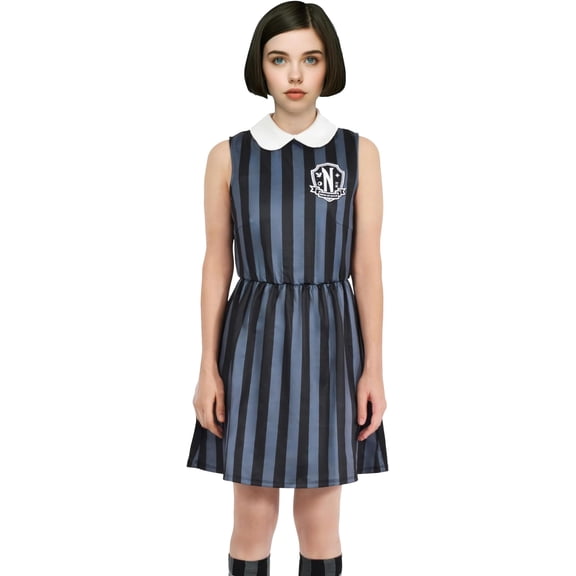 Wednesday Addams Nevermore Academy School Uniform Costume - Kawaii Cosplay Sleeveless Dress for Youth and Adults, X-Large