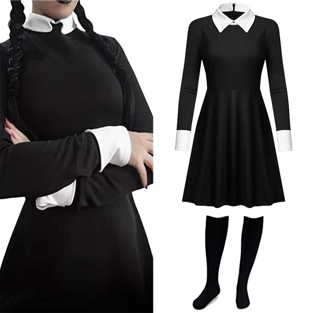 Wednesday Addams Costume For Women Girls Collar Black Dress Costume