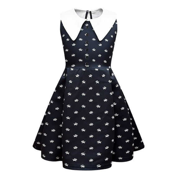 Wednesday Addams Sleepwear for Girls Halloween Nightdress Long Sleeve Dress