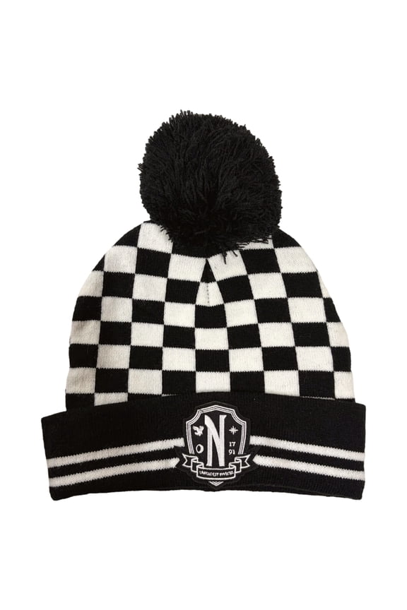 Addams The Addams Family Striped Beanie Black Wite