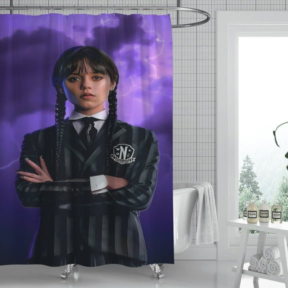 Wednesday Addams shower curtain exhibits a captivating design, is waterproof for your convenience, and is quick to hang, making it perfect for trendy bathrooms. Size: 59" x 71" (150 x 180 cm).