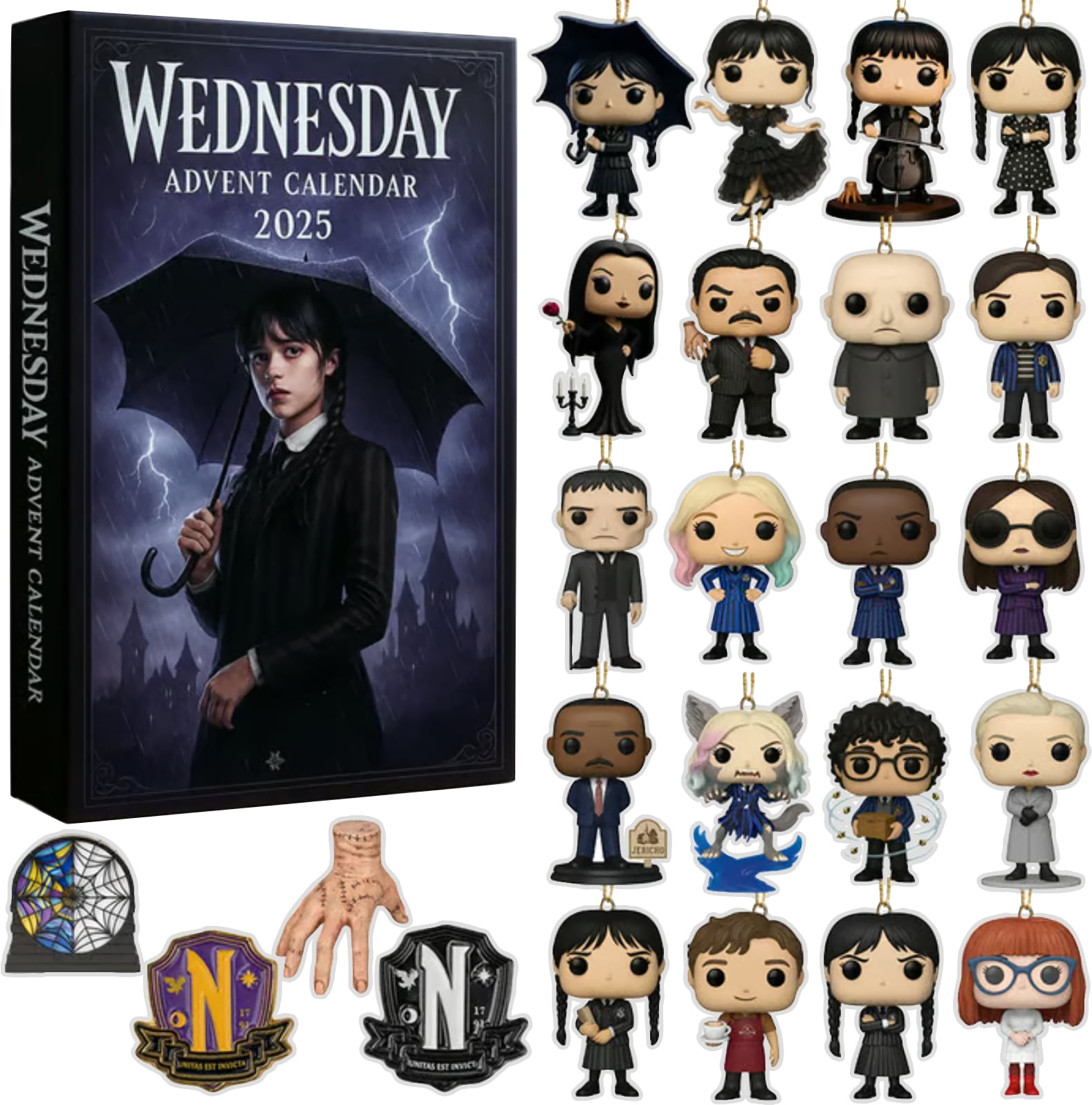 Wednesday Advent Calendar 2025, 24 Day Christmas Countdown Calendar, With Wednesday Character Collectibles Perfect Holiday Christmas Gift, For Wednesday Fans, Wednesday Themes Christmas Tree Decor