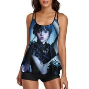 DOOFLYING Wednesday Art Women's Swimsuits 2-Piece Tankini Tank Tops Swimwear with Shorts Tummy Control Bathing Suits Tankini Sets