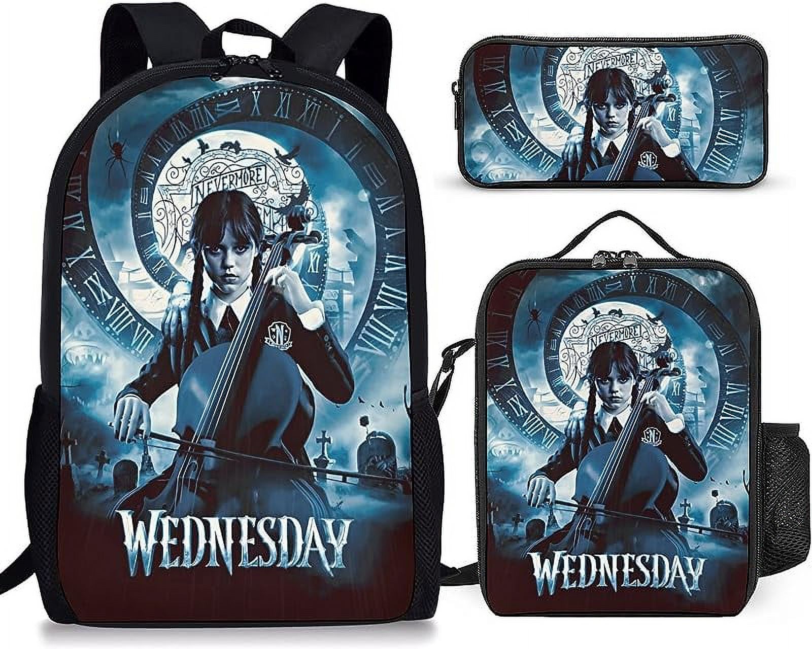Wednesday Backpack 3PC Backpack Set School Backpack with lunch Box