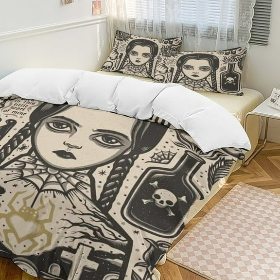 Wednesday Bedding Set Novelty Pattern Soft Microfiber Comforter Set 3 Pieces 1 Duvet Cover 2 Pillow Shams Twin-86"x70"