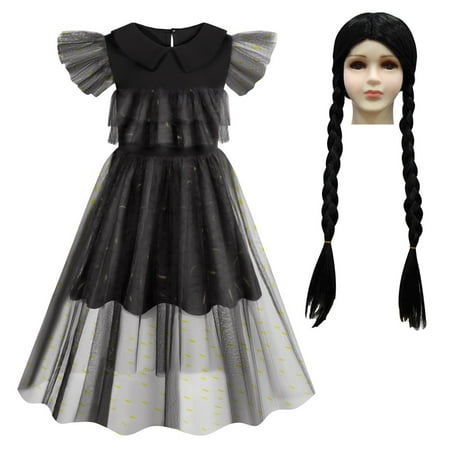 Black Dress Girls Kids Family Nevermore Cosplay Costume Academy Uniform Dance Dresses Halloween Outfit