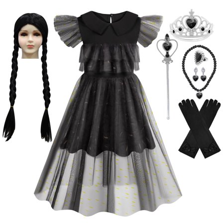 Black Dress Girls Kids Family Nevermore Cosplay Costume Academy Uniform Dance Dresses Halloween Outfit