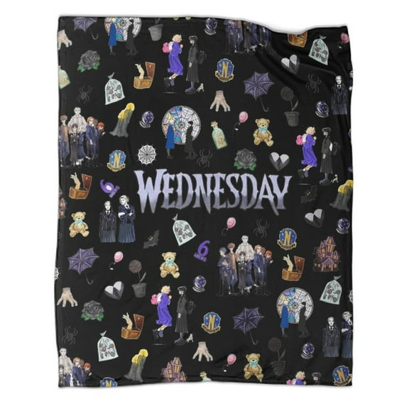 Wednesday Blanket Black Luxury Flannel Blanket - Super Soft & Anti-Static, Plush Warm Blanket for Sofa & Bed - Extra Large Cozy Throw - Home Decor Gift for Men & Women