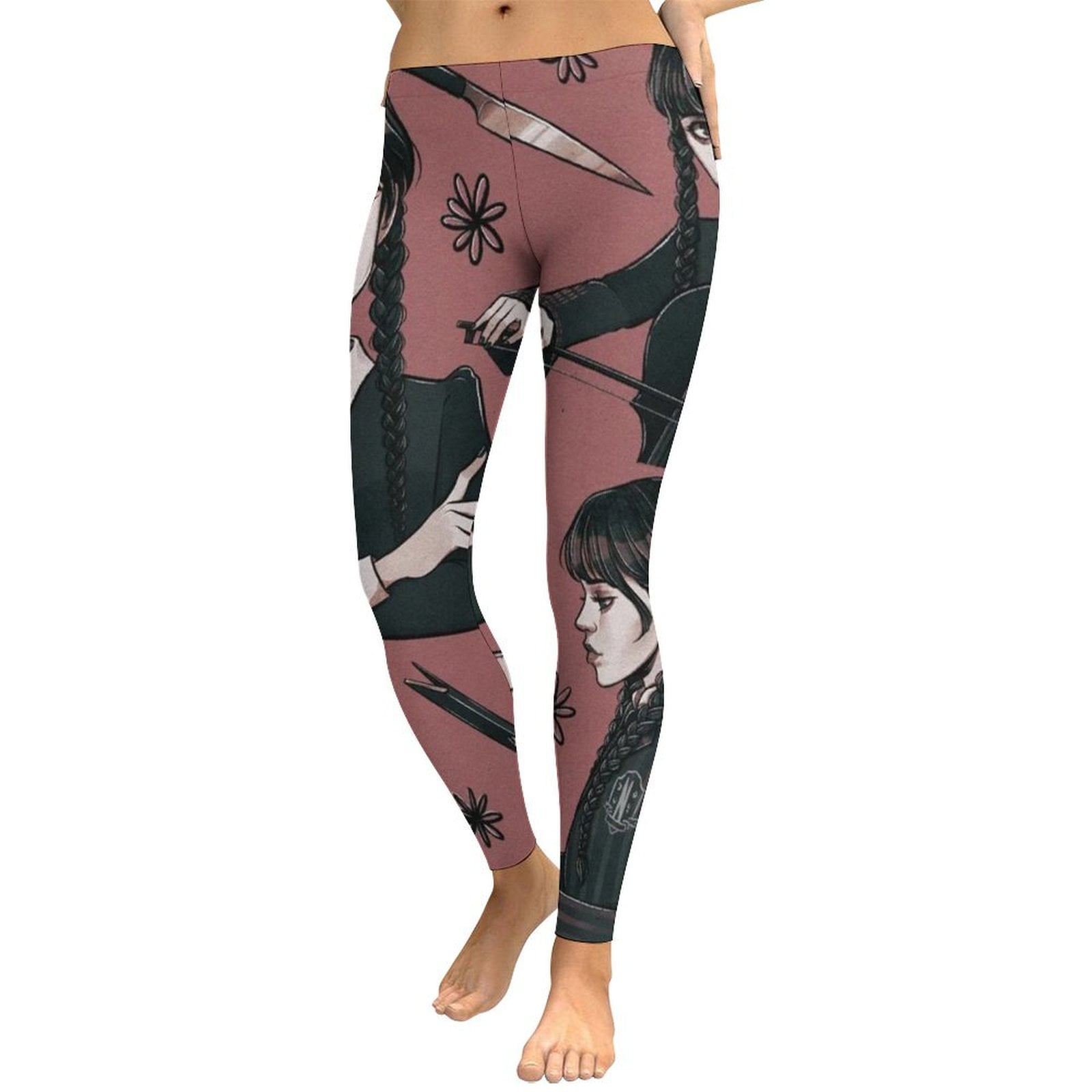 Wednesday Cartoon Women's Yoga Pants High Waisted Tummy Control Non See ...