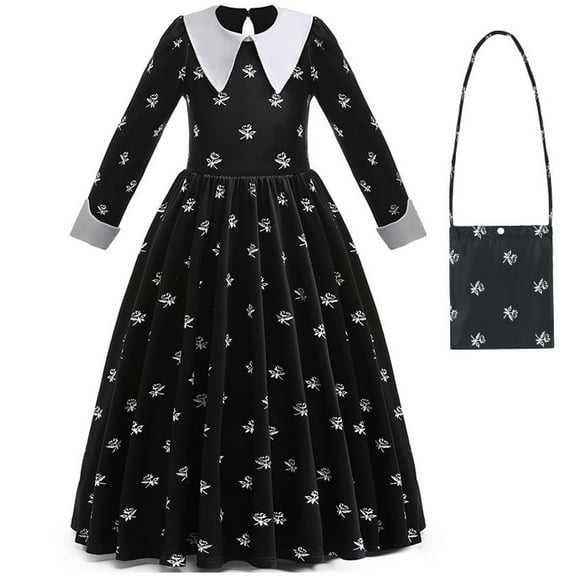 Wednesday Costume Dress Girls Halloween Dress Up Kids Birthday Party Outfits