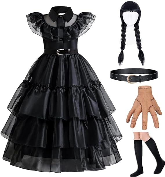 Wednesday Costume Dress for Girls, Kids Wednesday Addams Dress with ...