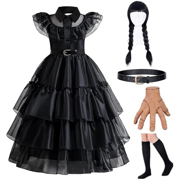 Wednesday Costume Dress for Girls, Kids Wednesday Addams Dress with
