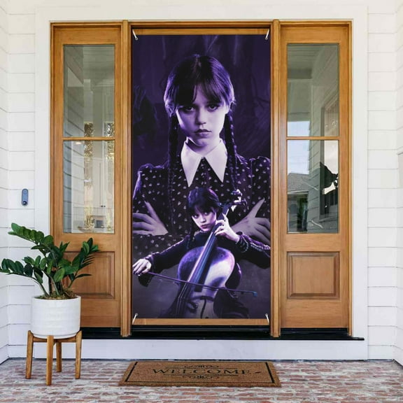 Wednesday Door Cover Decoration Addams Hanging Banner Backdrop Tapestry Outdoor Party Decor 72.8 x 35.4 Inch
