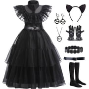 Lstmmwd Black Dress Up Costume for Girls Birthday Party Halloween Cosplay Outfit with Accessories 3-12Y