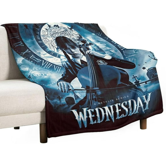 Wednesday Flannel Throw Blanket Addams Super Soft Plush Throw Blanket Bed Decorative Cotton Sofa Cozy Size 60"x50" for Couch and Bed