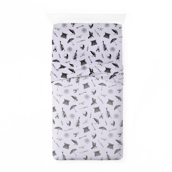 MGM Wednesday Addams Floral Skulls 3 Piece Twin Size Kids Bed Sheet Set - Kids Bedroom Décor
